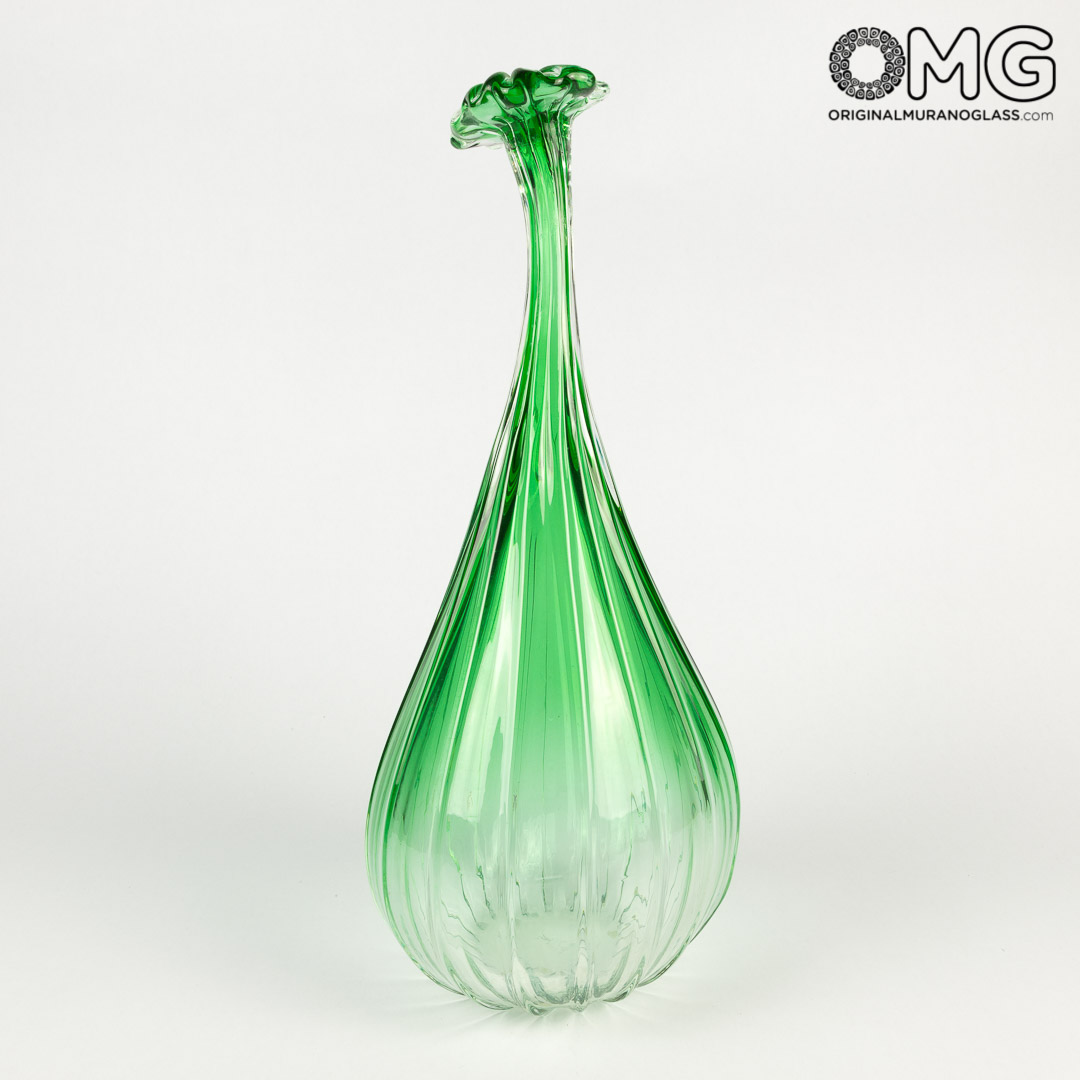 Blown Bud Vase Green Original Murano Glass Omg