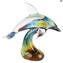 Dolphin on base - Sculpture in chalcedony - Original Murano glass Omg