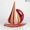 Sail boat Mix colored Cannes in Red - Sculpture - Murano glass