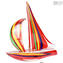Barca a vela Rossa e misto colore - Scultura in Vetro di Murano