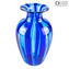 Vaso con Canne blu in vetro di Murano originale soffiato