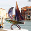 Sail boat with base - chalcedony glass - Original Murano Glass OMG