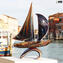 Sail boat with base - chalcedony glass - Original Murano Glass OMG