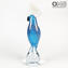 Light Blue Parrot and silver - Glass Sculpture - Original Murano Glass OMG