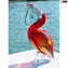 Red Pelican with Fish - Glass Sculpture - Original Murano Glass OMG