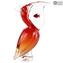 Red Pelican with Fish - Glass Sculpture - Original Murano Glass OMG