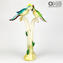 Parrots in Love - Green and Blue - Glass Sculpture