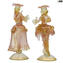 Couple Goldoni sculpture gold - pink - Venetian Figurines Lady and Rider gold 24kt