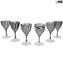 Drinking Glass - black lines Chalices Set of 6 pieces -  original murano glass omg