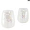 Set di 2 Bicchieri - shot -bianco & bolle iridescenti - Vetro di Murano Originale OMG