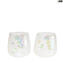 Set di 2 Bicchieri - shot -bianco & bolle iridescenti - Vetro di Murano Originale OMG