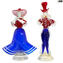 Couple Goldoni Venetian Figurines - blue and red - gold 24kt decoration - Original Murano Glass OMG 