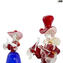 Couple Goldoni Venetian Figurines - blue and red - gold 24kt decoration - Original Murano Glass OMG 