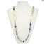 Collana  lunga Lipsia - con perle blu e oro - Vetro di Murano Originale OMG