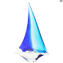 Barca a Vela incisa - Blu - Vetro di Murano Originale OMG