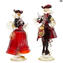 Couple Goldoni sculpture red Old Venetian Lady and Rider - gold 24kt decoration