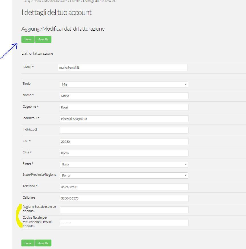 dati fatturazione come compilare