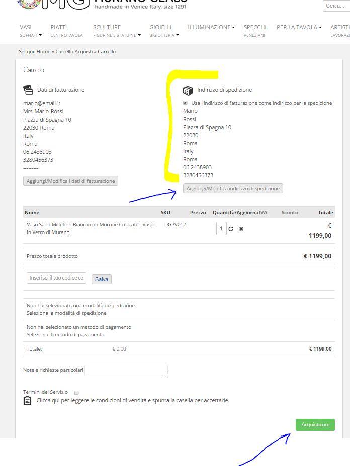dati spedizione diversi da fatturazione