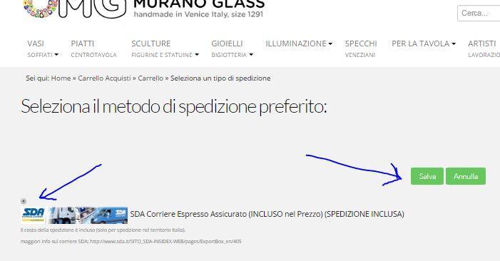 seleziona metodo di spedizione original murano glass