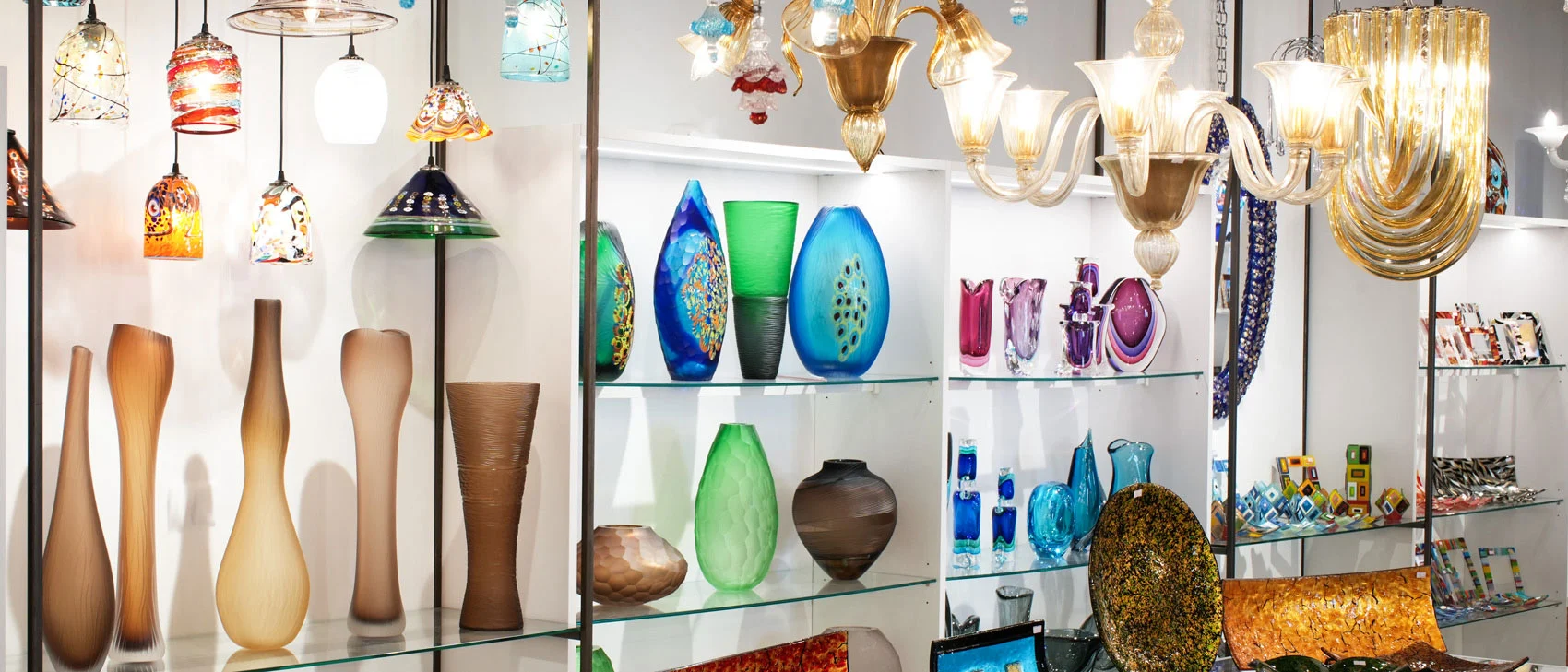 Showroom gallery in Murano Glass factory Venetian glass shop