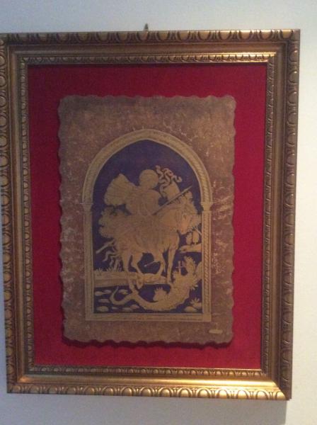 Ikonographie des Heiligen Giorgio und des Drachen in goldenem Muranoglas