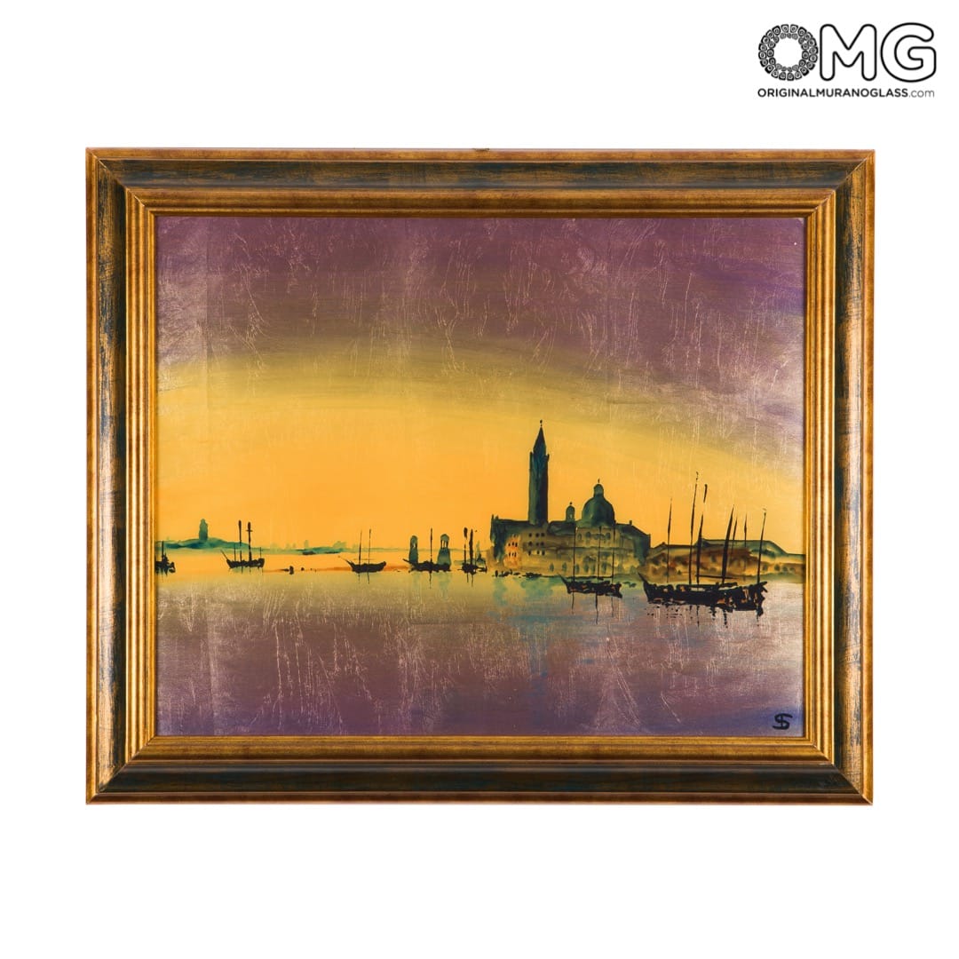 Quadro con Cornice su Vetro di Murano - Panorama di San Giorgio a ... Quadro con Cornice su Vetro di Murano - Panorama di San Giorgio a ...