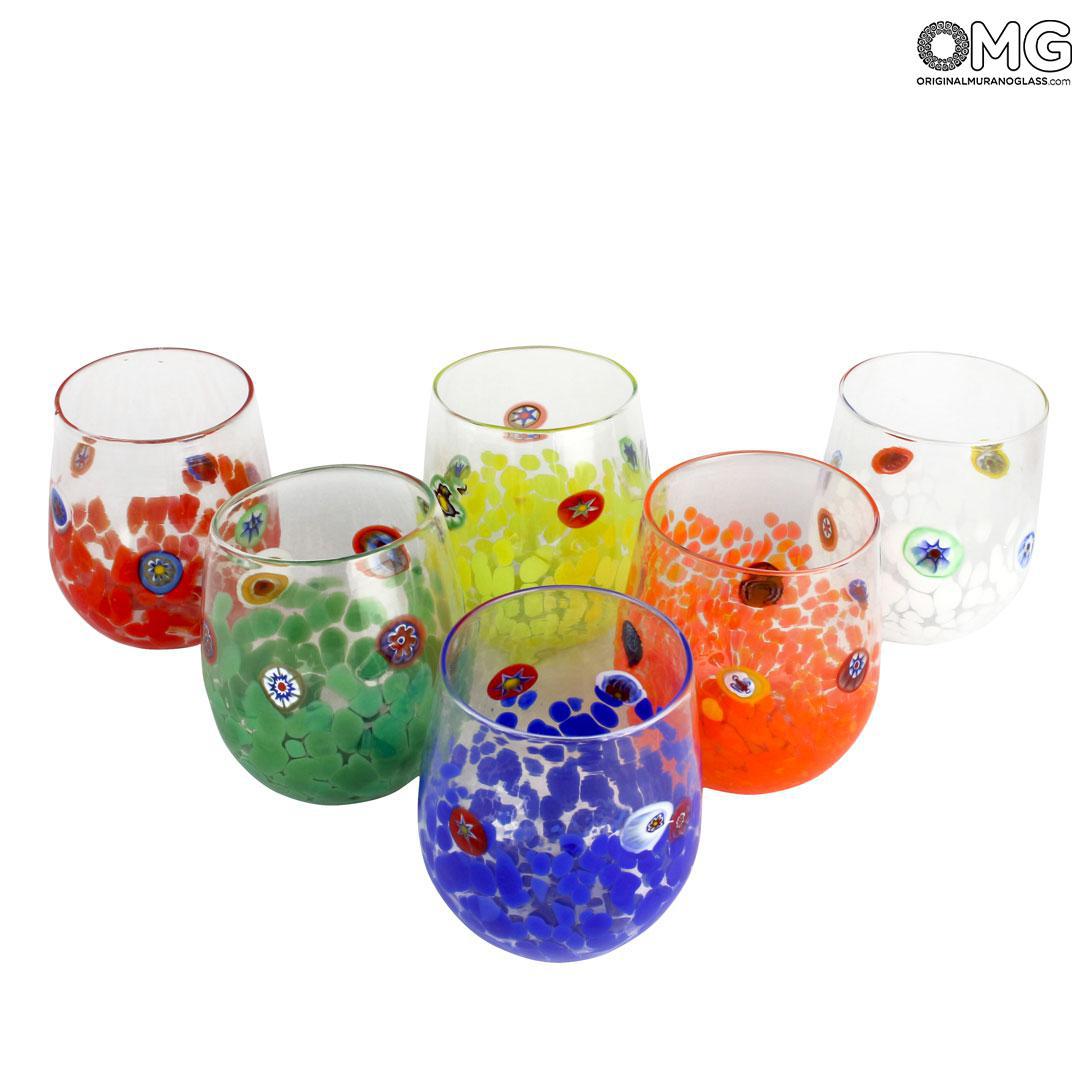 Franco Multi-Colored Glass Drinking Glasses, Set of 6, Made in Murano