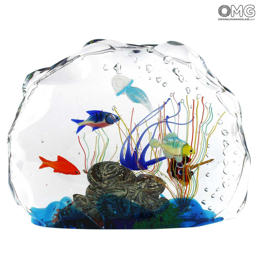 aquarium sculpture with tropical fish original murano glass omg