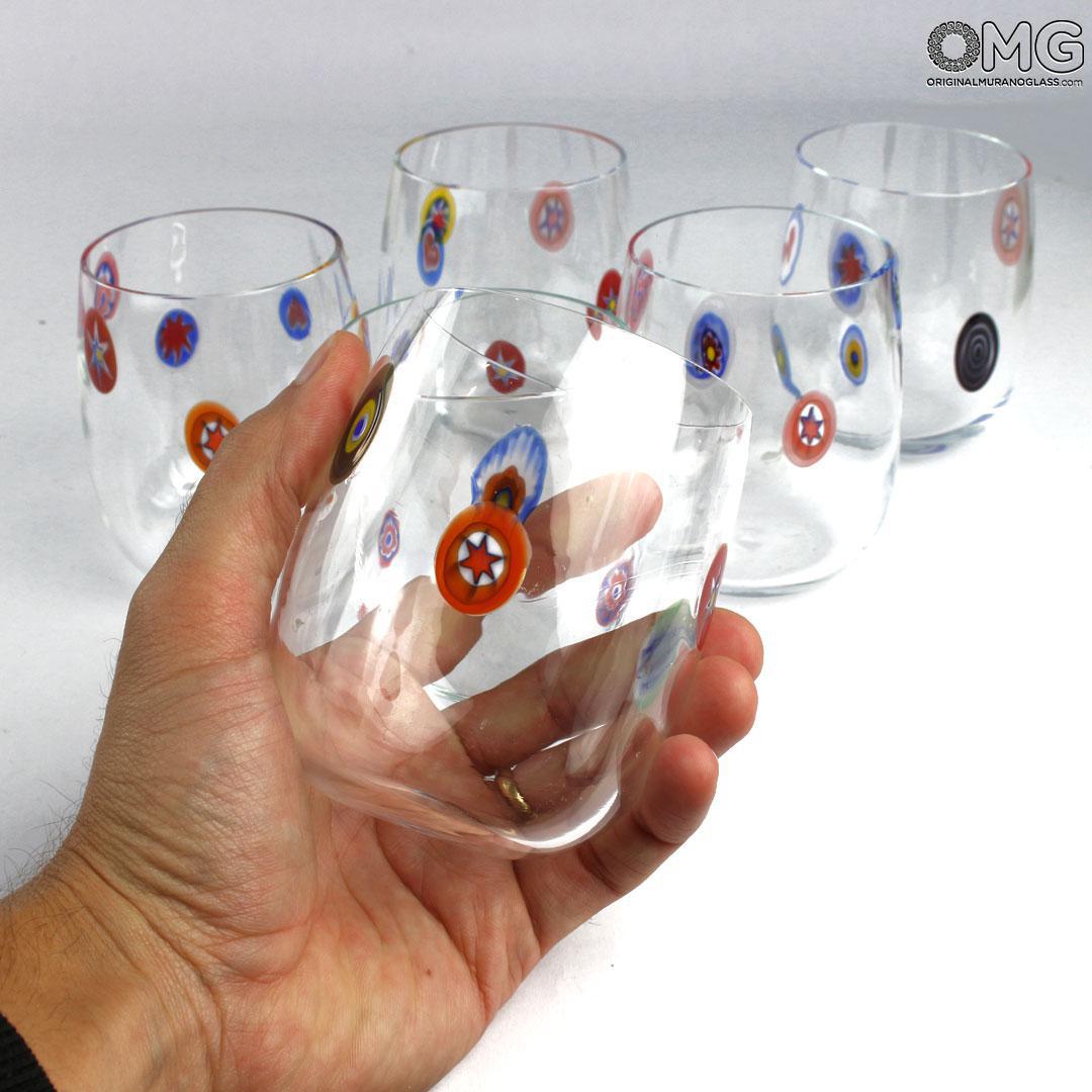 Drinking Glasses Tumblers Murano Sets: 6 Millefiori wide Drinking glasses -  Goto in Murrine - Original Murano Glass OMG