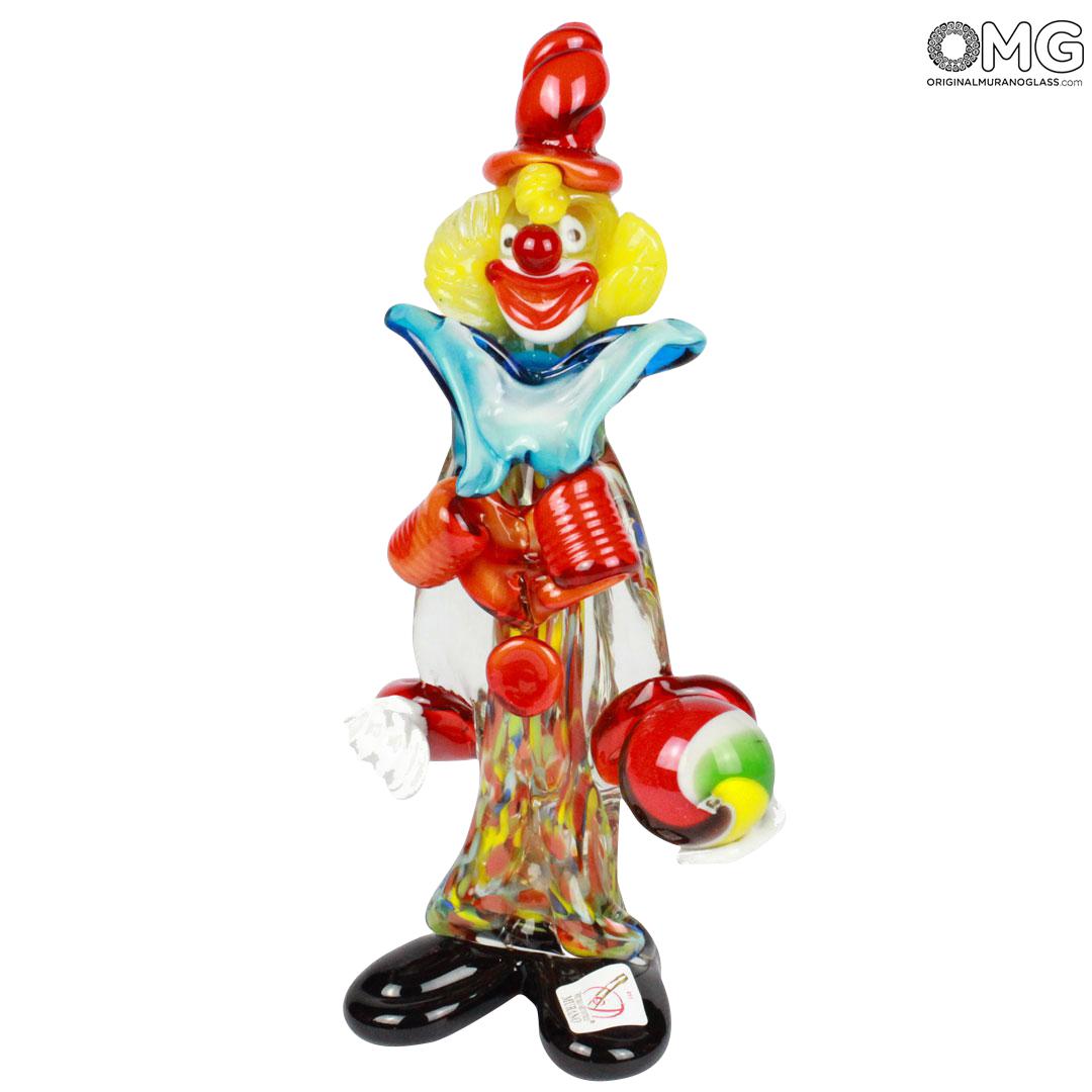 Clown Bowling Player Multicolored Original Murano Glass Omg