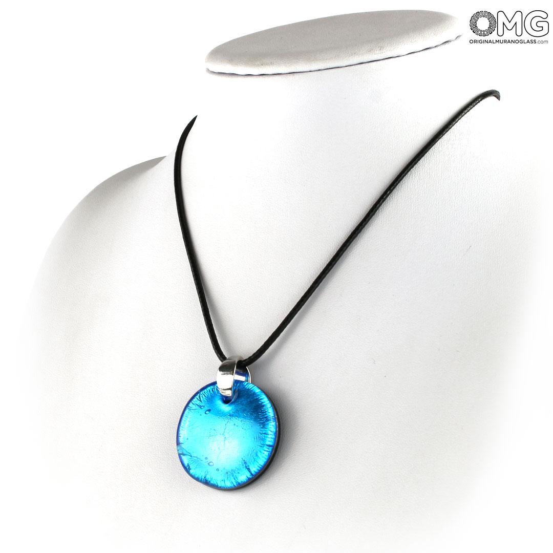 Necklaces in Original Murano Glass Pendant Light Blue Silver