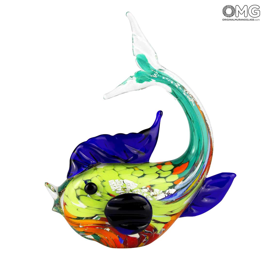 クジラファンタジー 本物のシルバー付き オリジナルのムラーノガラスomg クジラファンタジー 本物のシルバー付き オリジナルのムラーノガラスomg