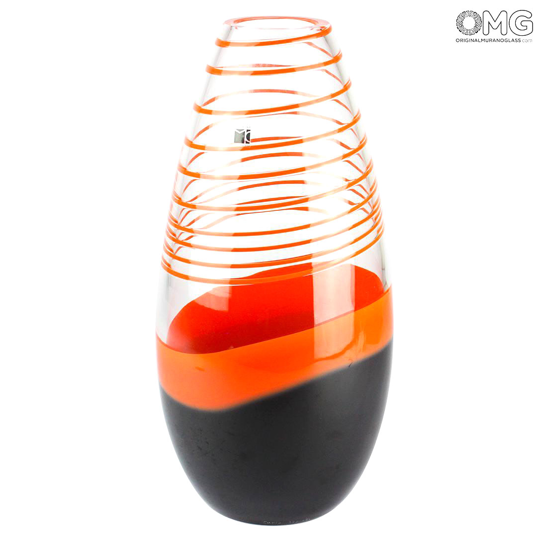 Vase Orange Black Carlo Moretti Original Murano Glass Omg
