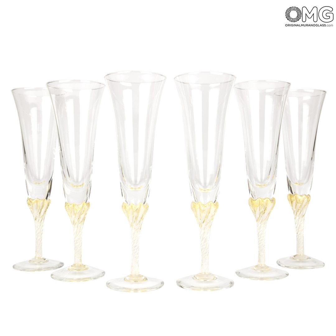 Gold Rim Champagne Flutes, Set of 6