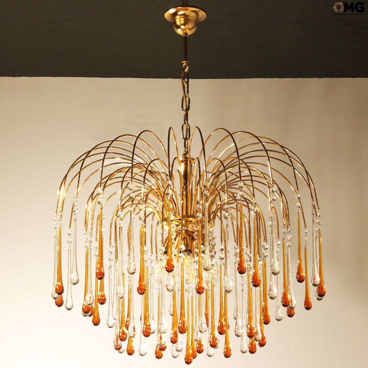 100 ％品質保証 and glass Clear in Chandelier Drop amber Murano Original - ライト・ランタン