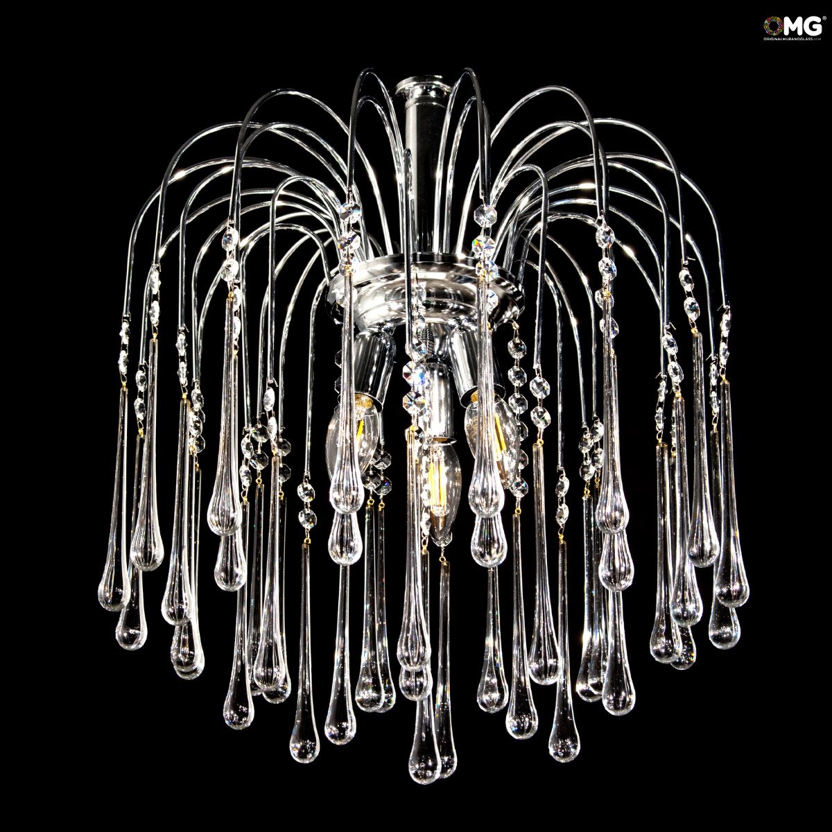 Drop Chandelier in Clear glass Original Murano Glass OMG