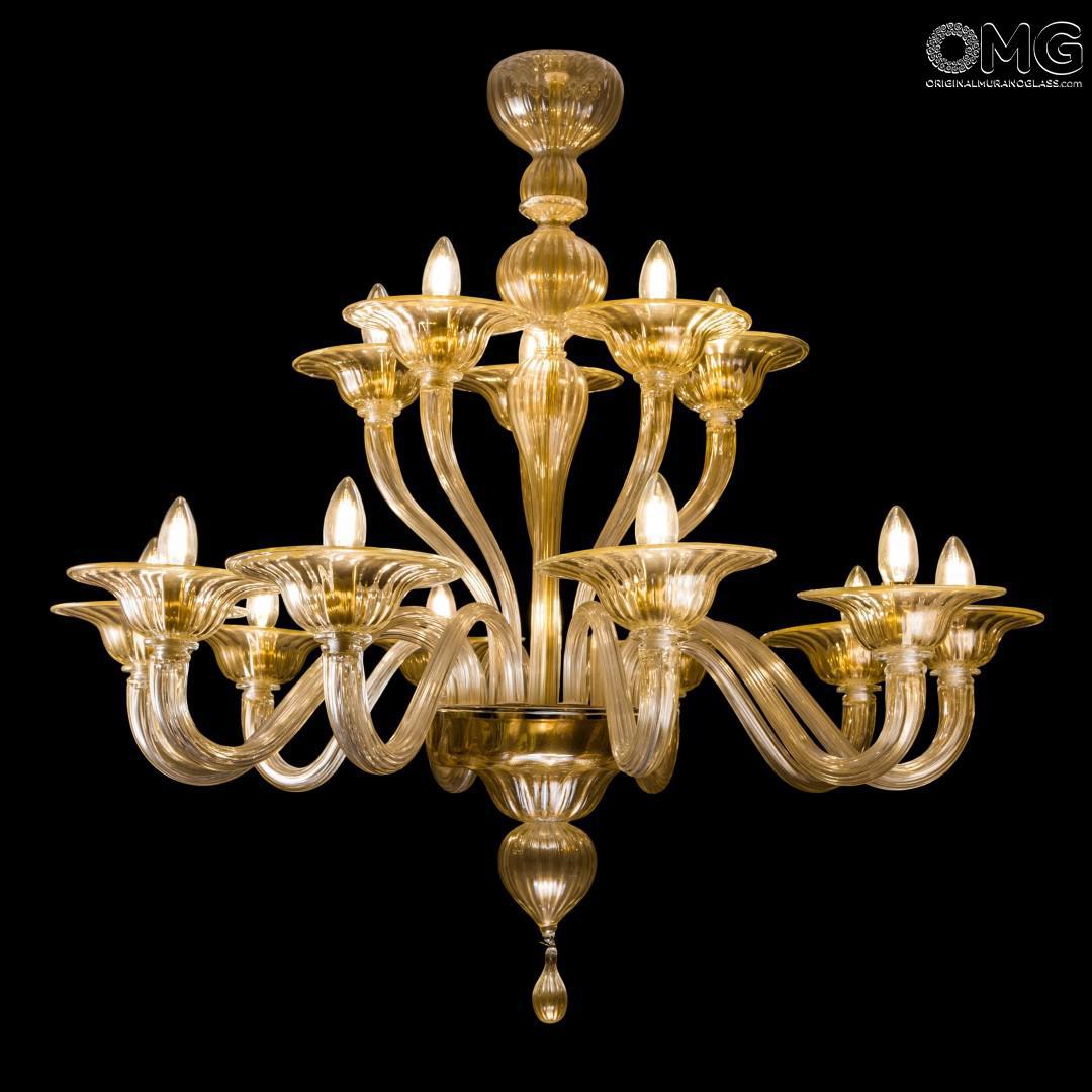 Chandelier Primiero 15 Lights Pastorale Murano Glass Gold