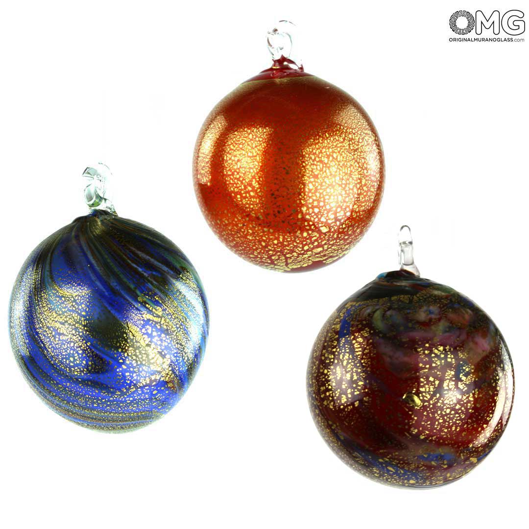 Palline Natale Vetro.Set Di 3 Palle Di Natale Colori Misti Vetro Di Murano Originale Omg