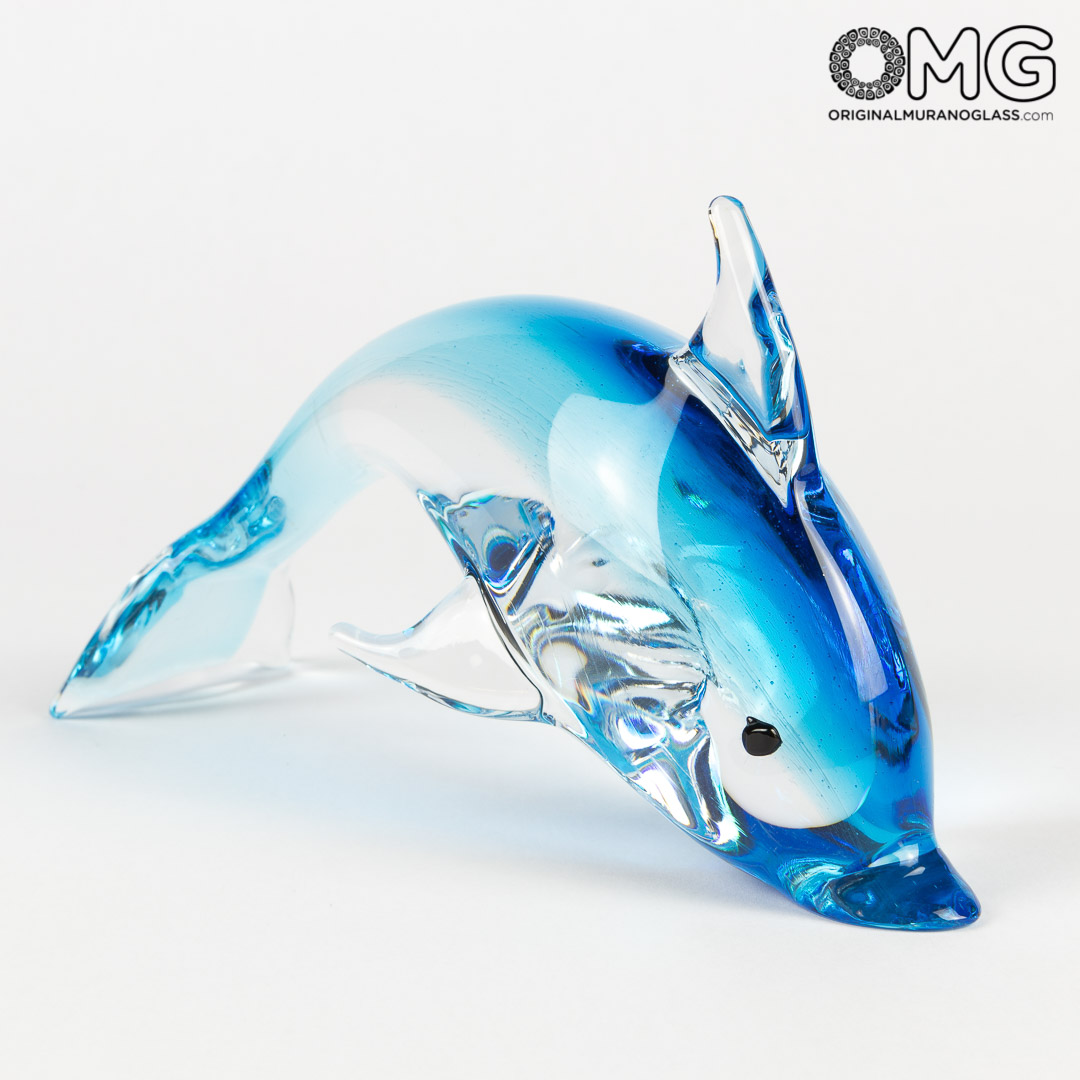 Dolphin Figurine Sommerso Technique Original Murano Glass Omg