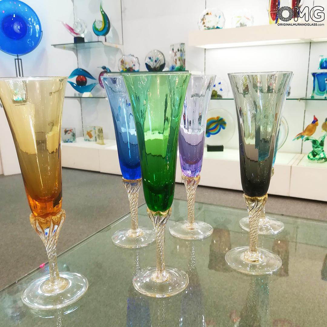 Set of 4 Assorted Colours Anton Studio Designs Speckle Champagne Glasses/Flutes 