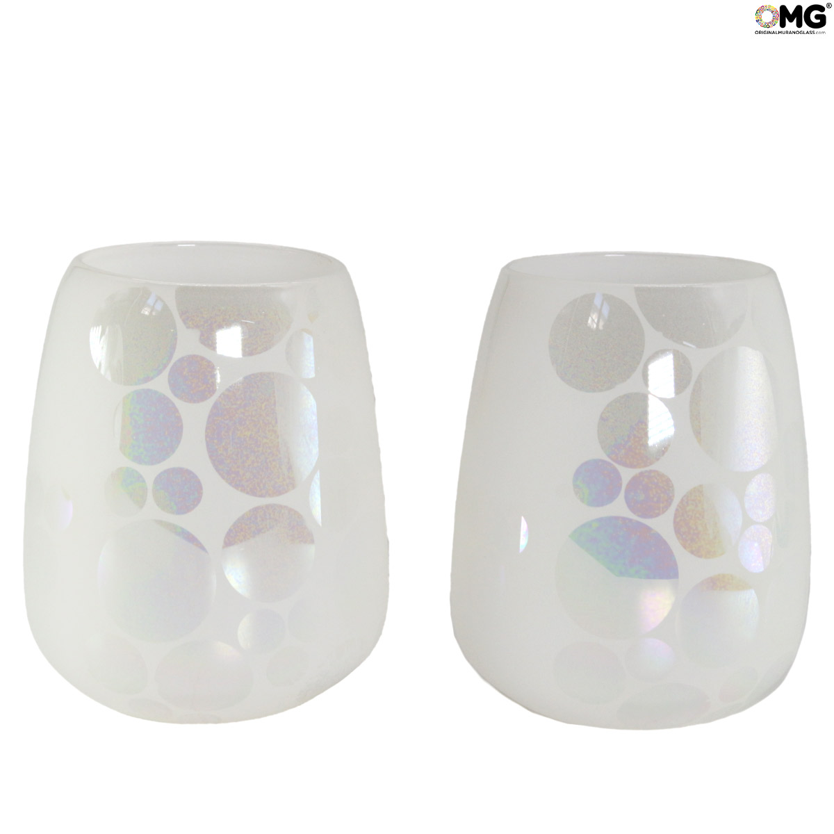 Murano Hand Blown Millefiori Bubbles Drinking Glass Set of 2 Mint