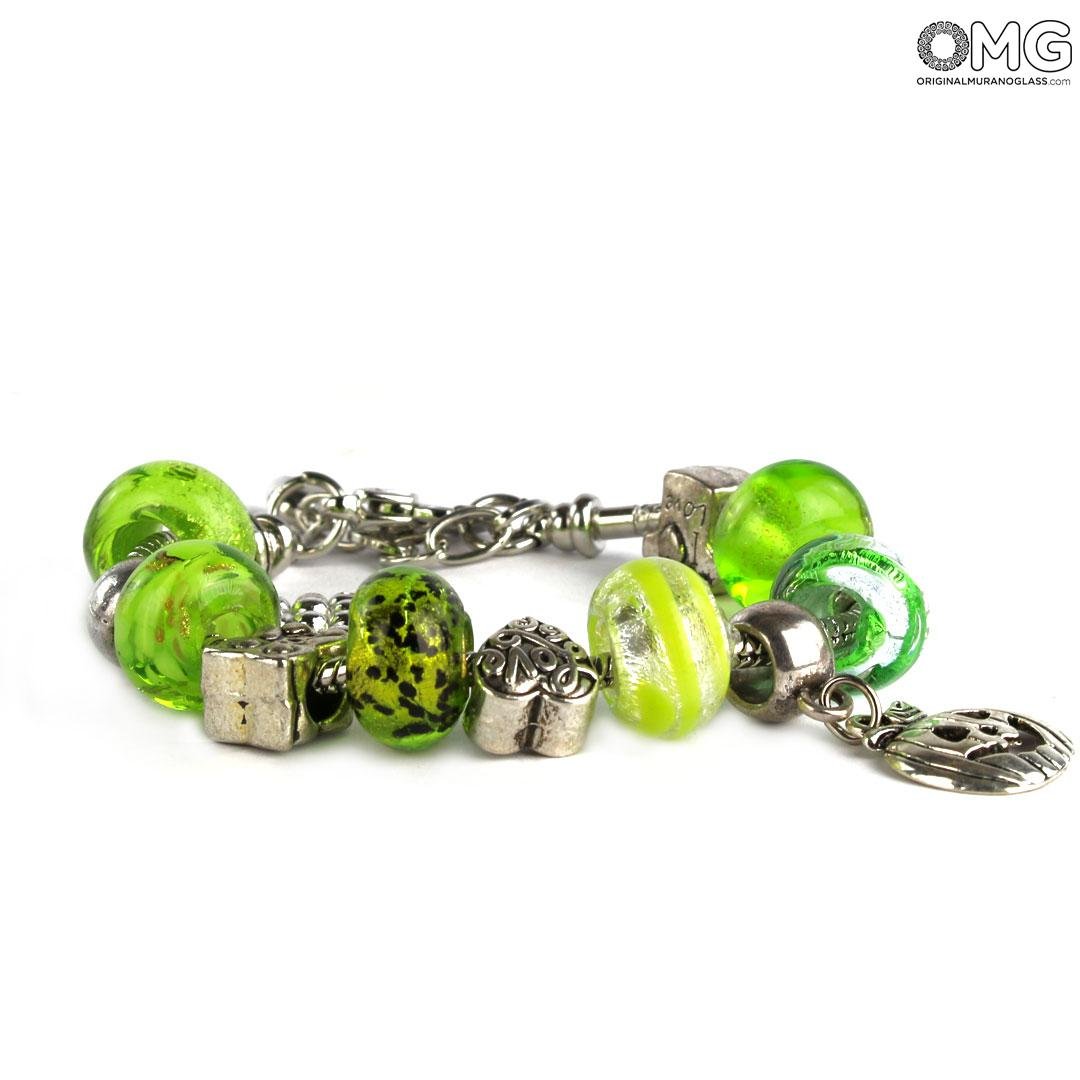 Bracelets Collection Pandoralike Green Bracelet Murano glass