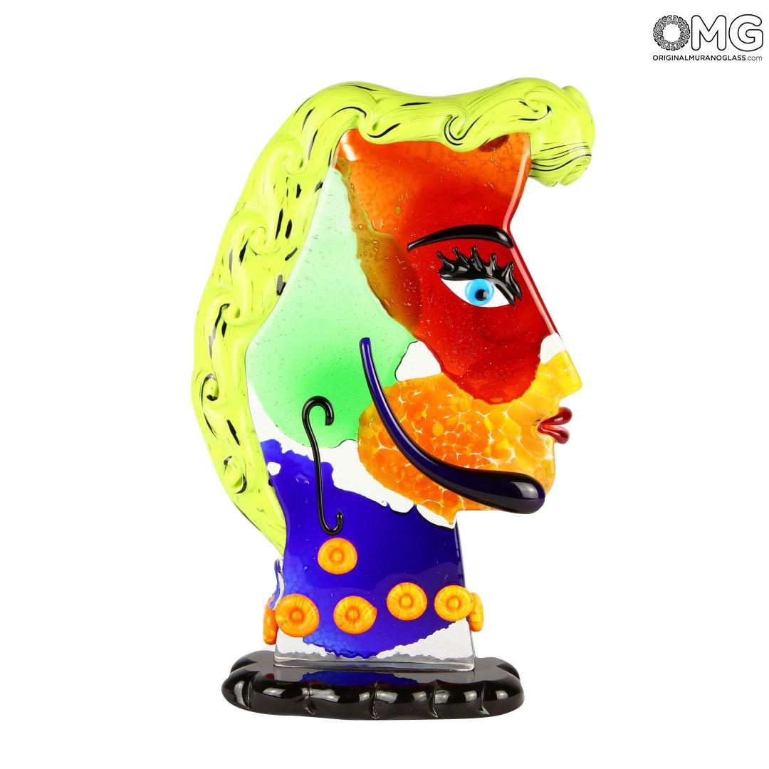 Head Of Woman With Green Hair Pop Art Original Murano Glass