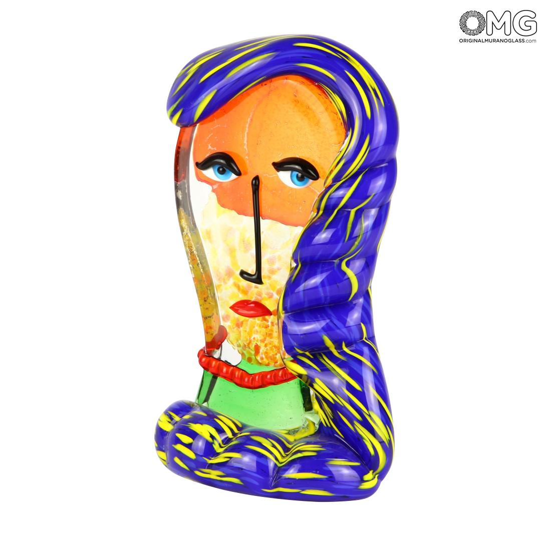 Head Of Woman With Violette Hair Pop Art Original Murano Glass