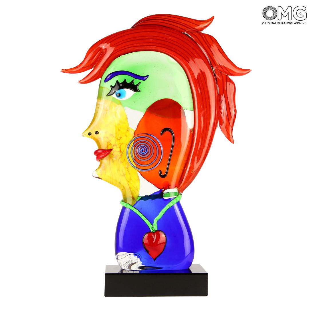 Head Of Woman With Punk Red Hair Pop Art Original Murano Glass