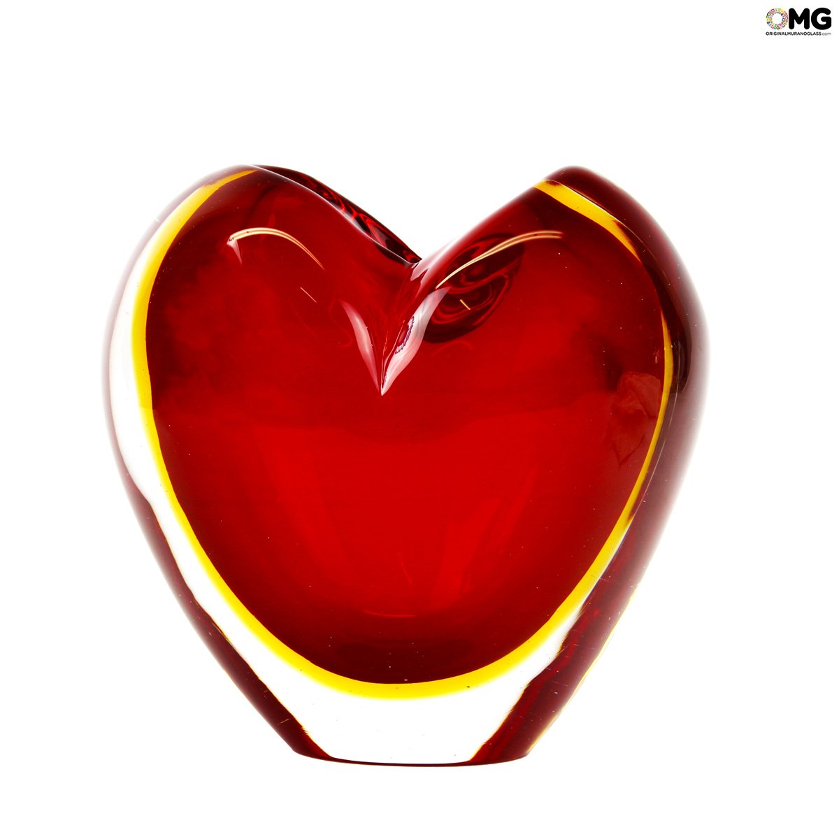 Red Murano glass heart vases