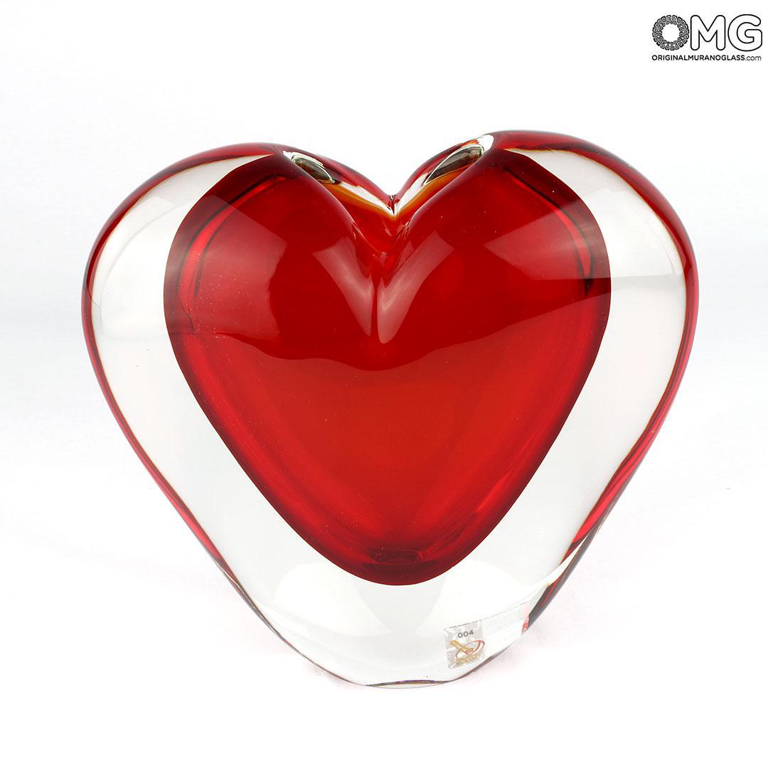 Red Murano glass heart vases