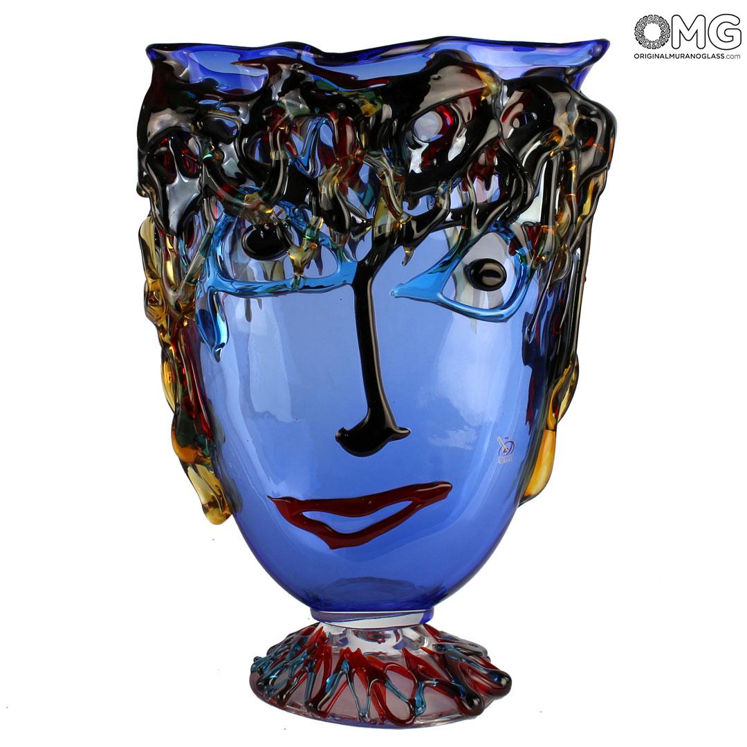 ムラーノ花瓶ブルー ピカソへのオマージュ オリジナルムラーノグラスomg ムラーノ花瓶ブルー ピカソへのオマージュ オリジナルムラーノグラスomg