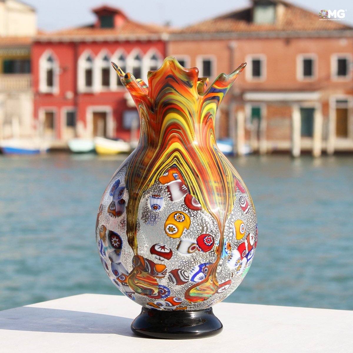 Murano Glass Vase - Flowers - With Murrina Millefiori - Made