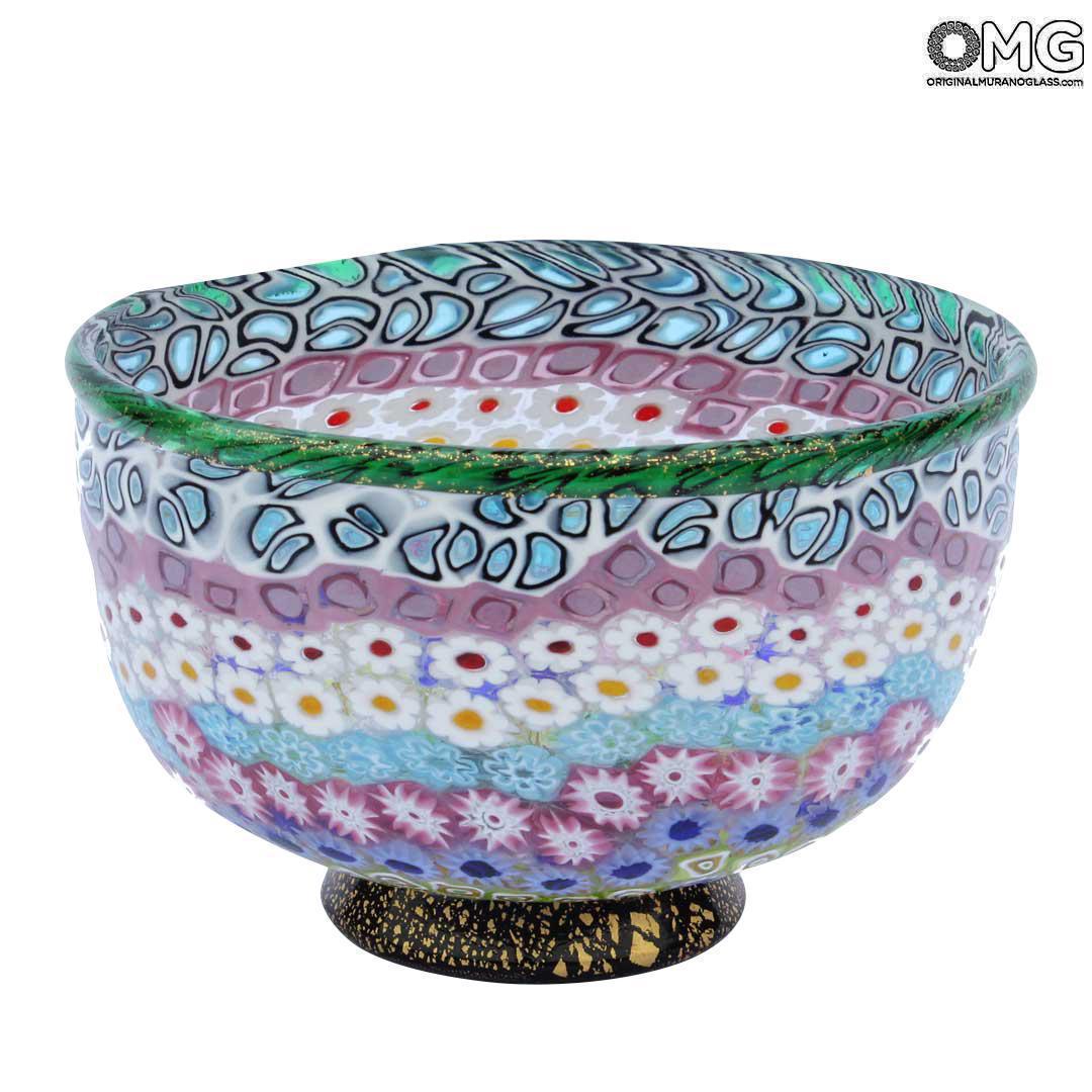 Rainbow Millefiori Bowl Centerpiece Murano Glass